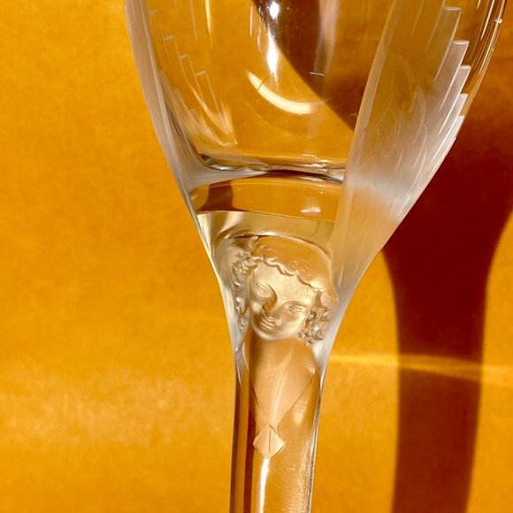 LALIQUE Smiling Angel Signed Blown Crystal Champagne Stem Flute Reims Cathedral - Picture 2 of 11